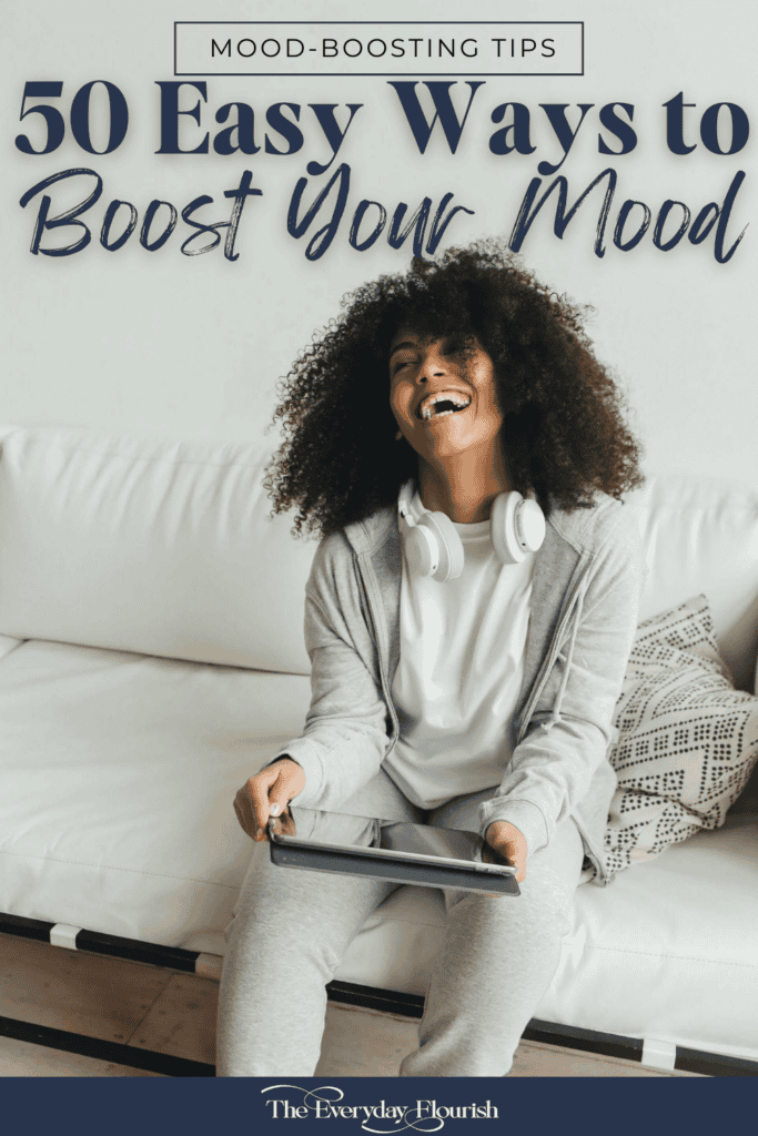 woman boosting her mood and feeling happier